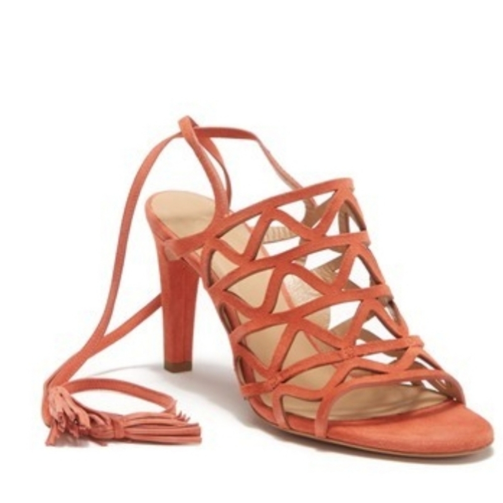 Chloe Cage Lace-Up Sandal Size 37 Peach Suede